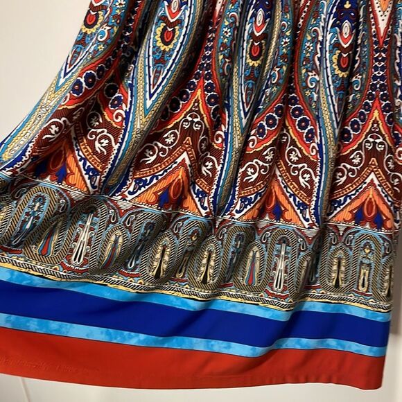 Boston Proper- Boho Paisley Print Bell Sleeves Stretch Smocked Dress- Size 2 - Picture 4 of 8